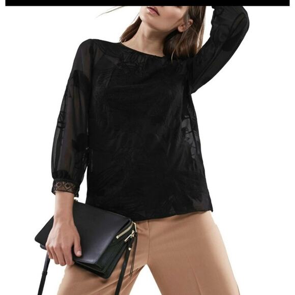 Reiss black sheer roses lace embroidered  blouse with cami underneath size 4 - Picture 1 of 9